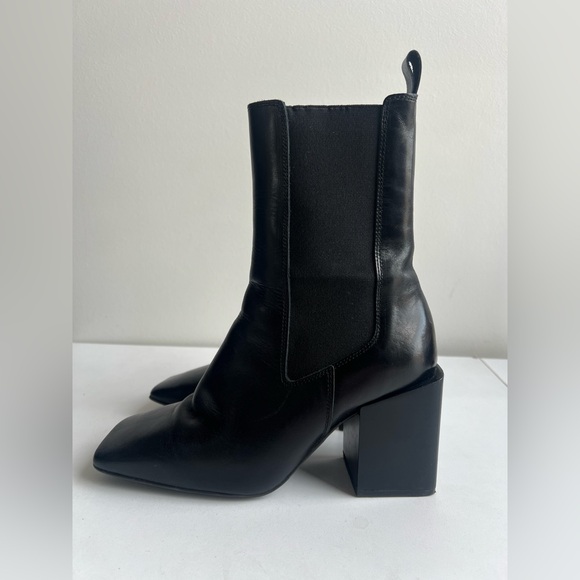 JONAK Black Leather Square Toe Chelsea Boots | Block Heel | EU 38 - Picture 5 of 15